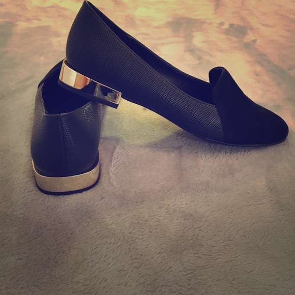 Aldo Shoes - ALDO - black flats with gold heel. NEVER WORN.